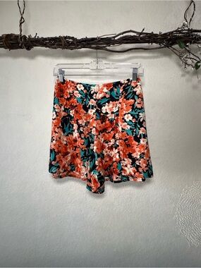 Kimchi Blue Coral, Orange& Teal Floral High-Rise Bermuda Shorts